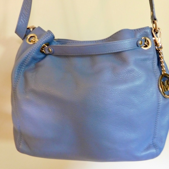 MICHAEL KORS Pebbled Leather Tote Bag, Light Blue with Gold Chain, Jet Set - Picture 7 of 11